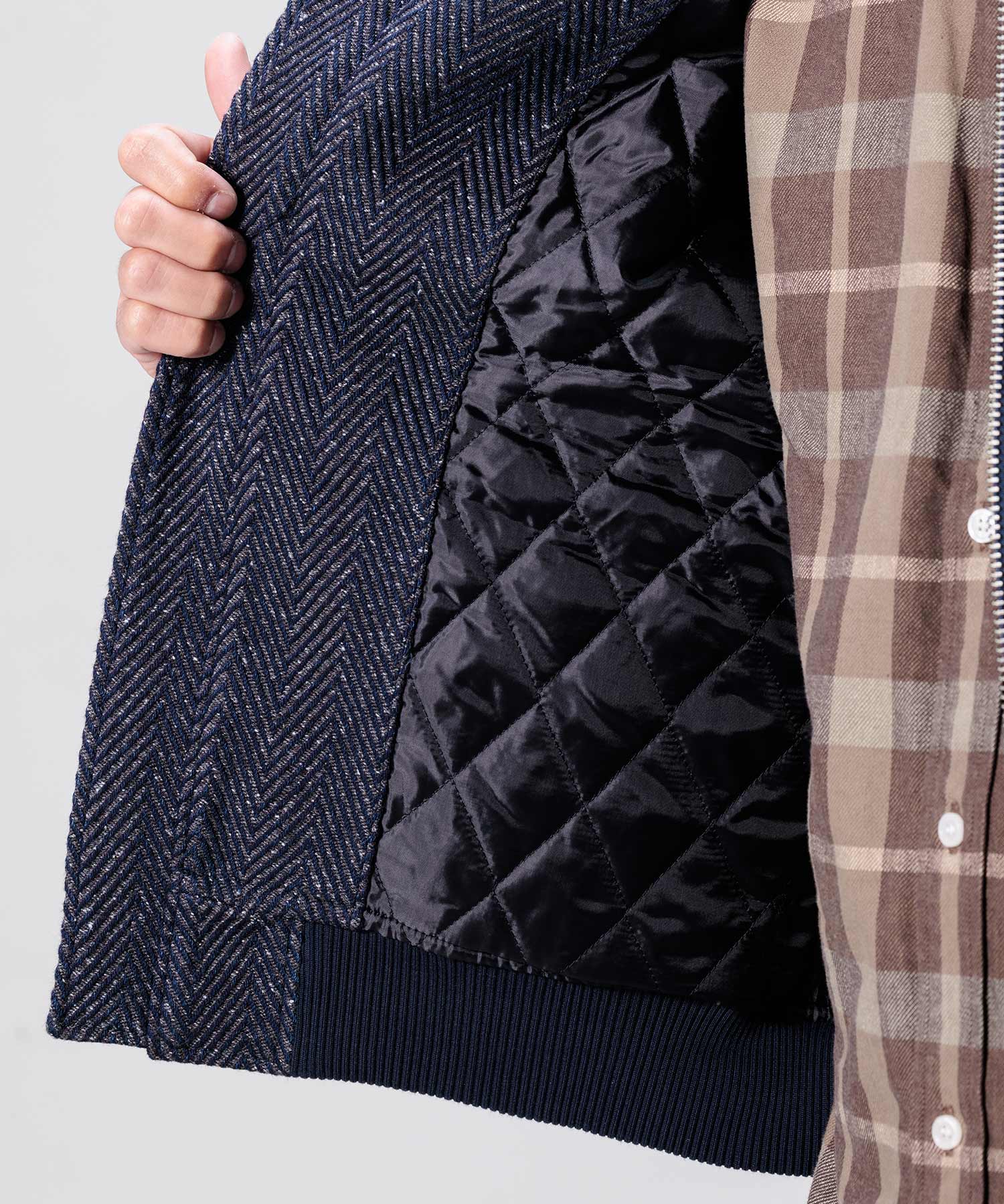 Herringbone Tweed Denim Bomber Jacket Styling Photo4